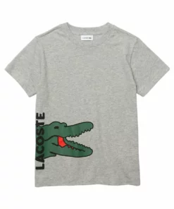 Lacoste TEE TURTLE NECK LOGO UNISEX - T-shirt Imprimé - Gris Chine / Blanc