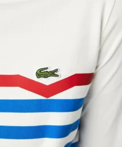 Lacoste T-shirt à Manches Longues - Blanc / Bleu / Rouge -Lacoste Soldes Magasin 1a1f45b8d121473e991f34ad5cbd14d1