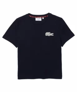 Lacoste DAMES - T-shirt Imprimé - Bleu Marine -Lacoste Soldes Magasin 1bd5bc63654a4fcc9638371e34eaba65