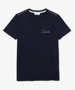 LACOSTE FEMME - T-shirt Imprimé - Bleu Marine Blanc