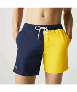 Lacoste BAIN HOMME - Short De Bain - Bleu / Vert Kaki / Jaune -Lacoste Soldes Magasin 2a3133fe485c4a7296622cbb04f54f9c