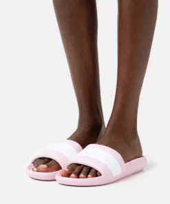 Lacoste CROCO SLIDE - Mules - Light Pink/white