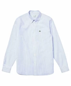 LACOSTE - Chemise - Blanc / Bleu -Lacoste Soldes Magasin 316ff9fe913847b4b14eb1a2632a1094