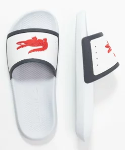 Lacoste CROCO SLIDE - Sandales De Bain - White/navy/red -Lacoste Soldes Magasin 50ee8aa1eaf945d88f8ba51d31a25124