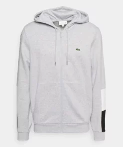 Lacoste Sweat à Capuche Zippé - Argent Chine/blanc Noir -Lacoste Soldes Magasin 644cf784707f406a8088c3706b764712