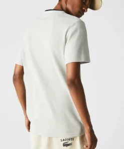 Lacoste T-shirt Basique - Blanc Beige Bleu Clair -Lacoste Soldes Magasin 6471bed1c835405397ed82452344ea34