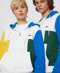 Lacoste UNISEX - Sweat à Capuche Zippé - White/broom/blue Royal/green -Lacoste Soldes Magasin 7ec957b00a704489b41be284f2e79fb8