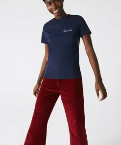LACOSTE FEMME - T-shirt Imprimé - Bleu Marine Blanc -Lacoste Soldes Magasin 84d95e52adb9438bb381922c0b5ee56f