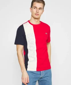 Lacoste T-shirt Imprimé - Rouge/naturel Clair/marine