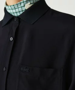Lacoste LANGE MOUW - Chemisier - Bleu Marine -Lacoste Soldes Magasin b437bd5f16374cc09a17df4ea8dc311f
