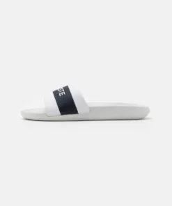 Lacoste CROCO SLIDE - Mules - White/navy
