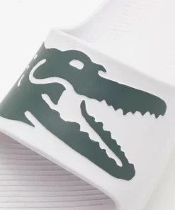 Lacoste CROCO - Sandales De Bain - White/dark Green -Lacoste Soldes Magasin cbcbaa0cf19945dbab552c52349737d6
