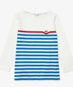 Lacoste T-shirt à Manches Longues - Blanc / Bleu / Rouge -Lacoste Soldes Magasin e27523c3e5494a39ab0b2af4026e9841