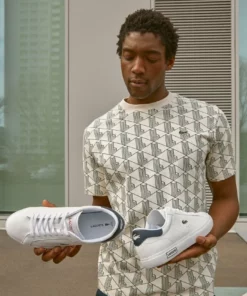 Lacoste POWERCOURT - Baskets Basses - White/navy/red -Lacoste Soldes Magasin fee9ac402cf84e4c9e93812964f28083